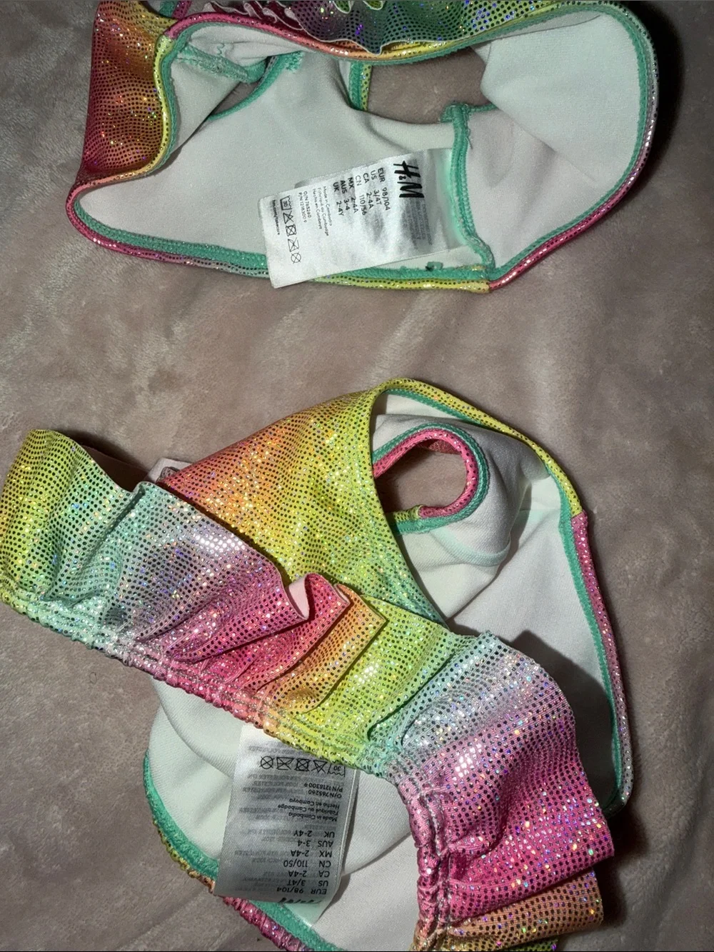 H&M Girls Rainbow Ruffle Bikini - Pink, Yellow, Green, Blue